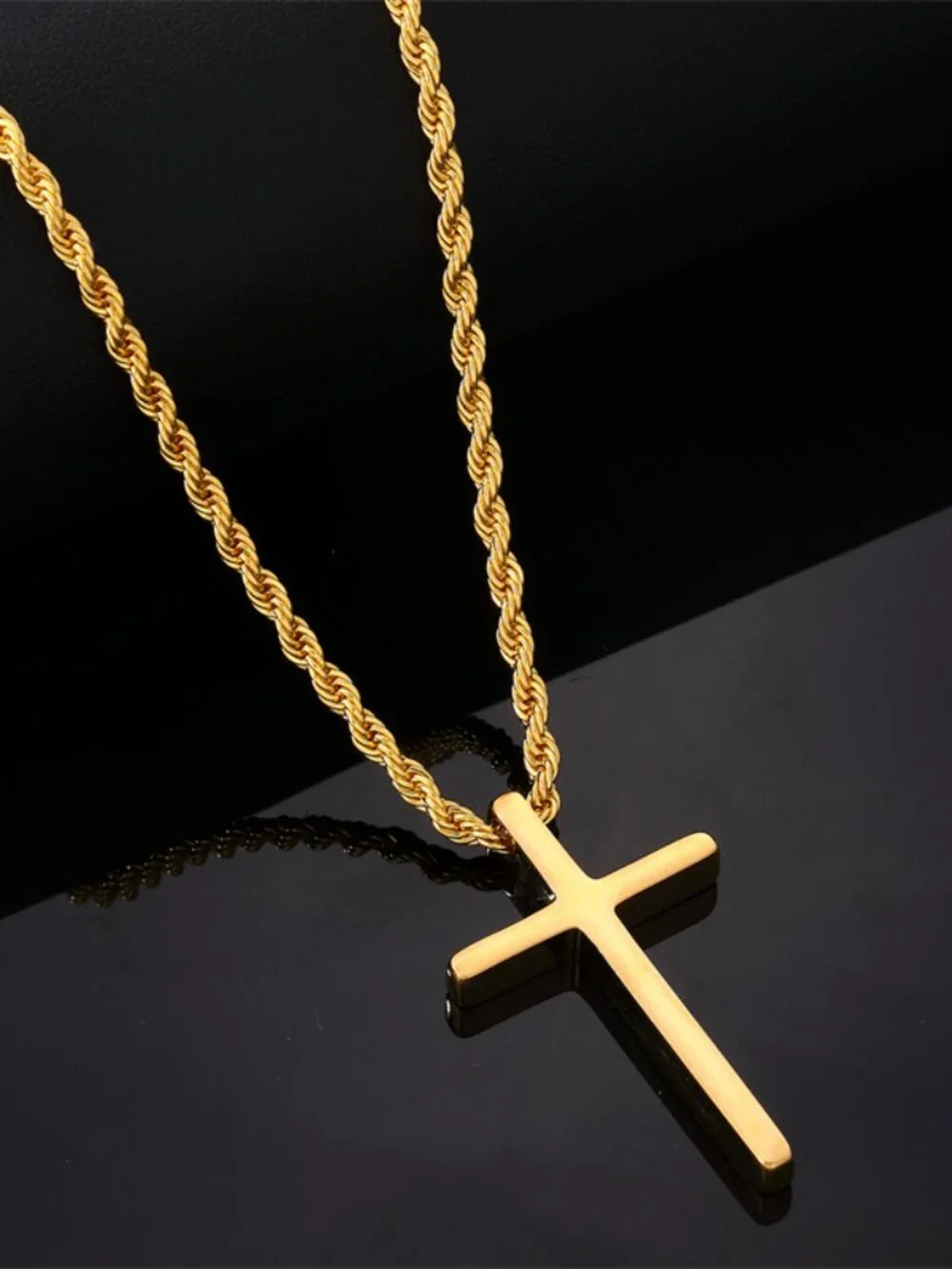 Men’s Stainless Steel Cross Necklace | Gold & Silver Rope Chain Pendant | Faith
